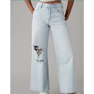 American Eagle Super High Rise Baggy Wide Leg Ankle Jeans Strigid Denim W Sz 8